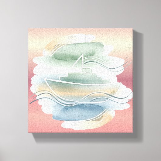 Abstract scheepsdoek – Sandy Beige, Dusty Blue & O Canvas Afdruk (Voorkant)