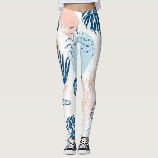 Abstract Scheepsvaart Strand Blauw Perzik Vervuild Leggings (Voorkant)