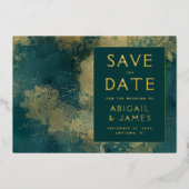 Abstract Schilderen Blauwgroen Gouden Huwelijk Sav Folie Uitnodiging (Voorkant)