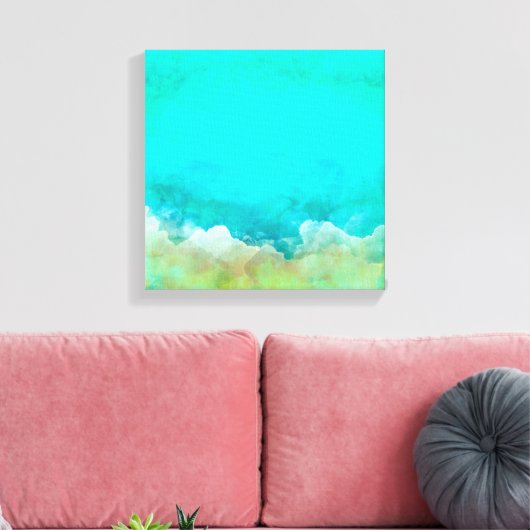 Abstract schilderen, blauwgroen, wit, pastel, mode canvas afdruk (Insitu (Woonkamer))
