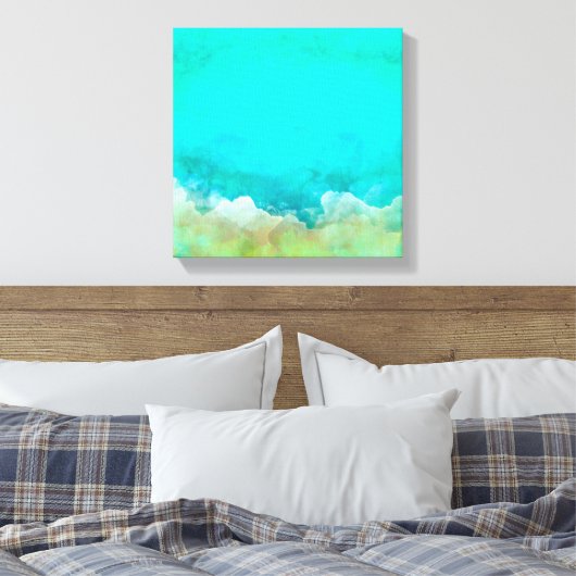 Abstract schilderen, blauwgroen, wit, pastel, mode canvas afdruk (Insitu (Slaapkamer))
