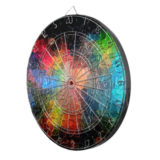 Abstract schilderen | Dynamische kleuren Dartbord (Voorkant Rechts)