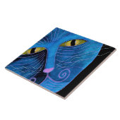 Abstract schilderen met blauw kattengezicht tegeltje (Zijkant)