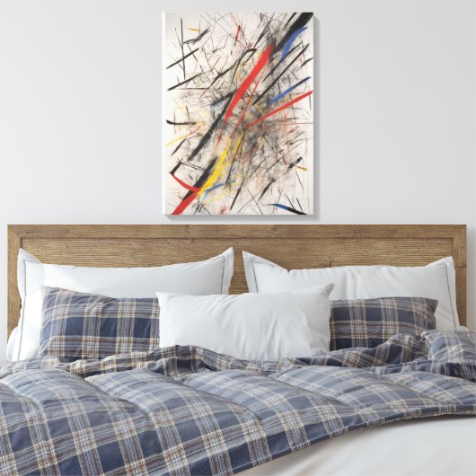 Abstract schilderen met rode en gele accenten canvas afdruk (Insitu (Slaapkamer))