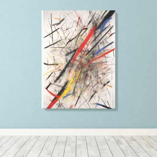 Abstract schilderen met rode en gele accenten canvas afdruk (Insitu (Houten vloer))