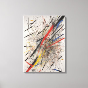 Abstract schilderen met rode en gele accenten canvas afdruk