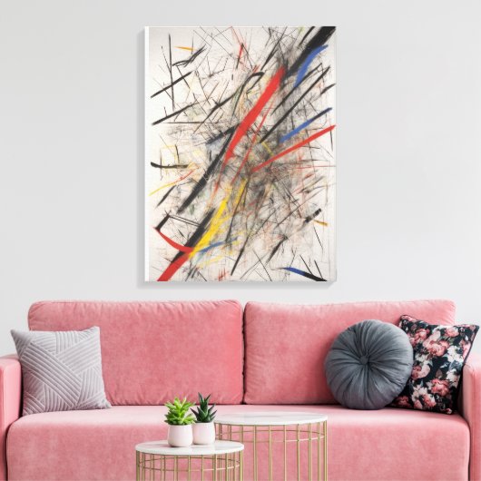 Abstract schilderen met rode en gele accenten canvas afdruk (Insitu (Woonkamer))