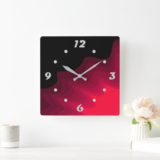 Abstract schilderen met zwarte en rode golven vierkante klok (Huis)