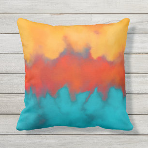 Abstract schilderen, modern blauwgroen, terracotta buitenkussen