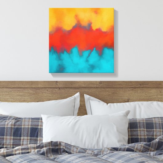 Abstract schilderen, modern blauwgroen, terracotta canvas afdruk (Insitu (Slaapkamer))