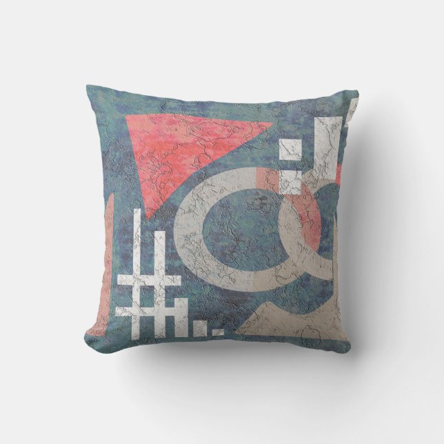 Abstract schilderen  oud blauw koraal geometrisch kussen (Voorkant)