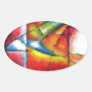 abstract schilderen rood geel groen blauw ovale sticker