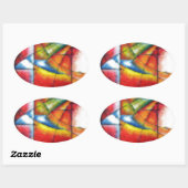 abstract schilderen rood geel groen blauw ovale sticker (Vel)