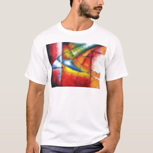 abstract schilderen rood geel groen blauw t-shirt (Voorkant)