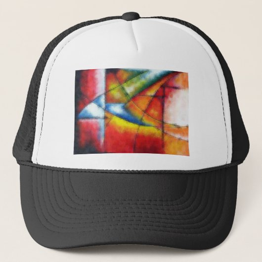 abstract schilderen rood geel groen blauw trucker pet (Voorkant)