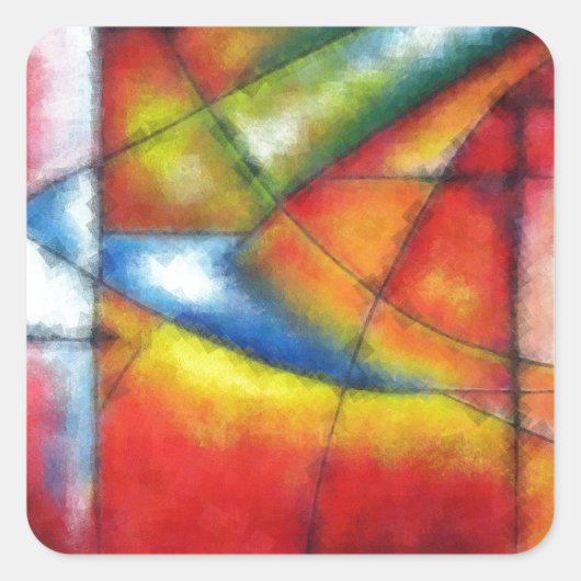 abstract schilderen rood geel groen blauw vierkante sticker (Voorkant)
