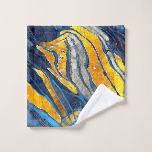 Abstract schilderen, strepen, goud, zilver, blauw bad handdoek (Wasdoekje)