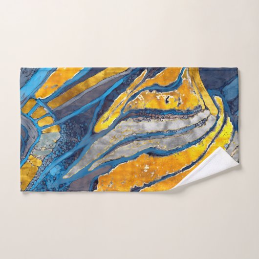 Abstract schilderen, strepen, goud, zilver, blauw bad handdoek (Handdoek)