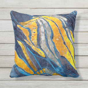 Abstract schilderen, strepen, goud, zilver, blauw buitenkussen