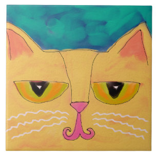 Abstract schilderen van Funky Yellow Cat Tegeltje