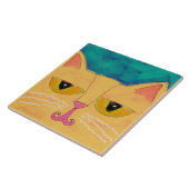 Abstract schilderen van Funky Yellow Cat Tegeltje (Zijkant)