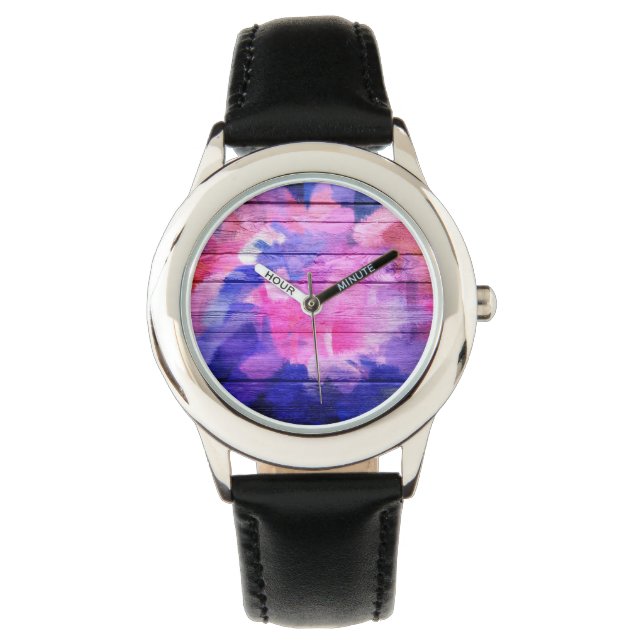 Abstract schilderen van kleurrijk hout #5 horloge (Voorkant)