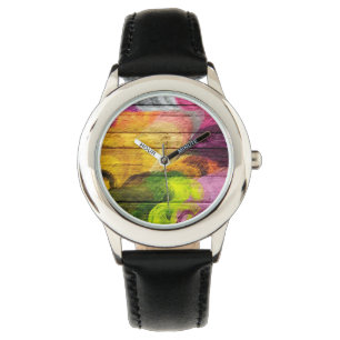 Abstract schilderen van kleurrijk hout #7 horloge