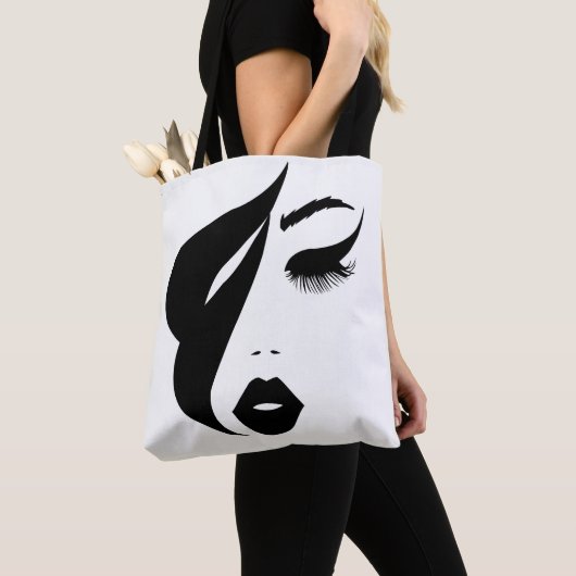 Abstract schilderen vrouwengezicht zwart-wit tote bag (Dichtbij)