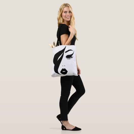Abstract schilderen vrouwengezicht zwart-wit tote bag (Op model)