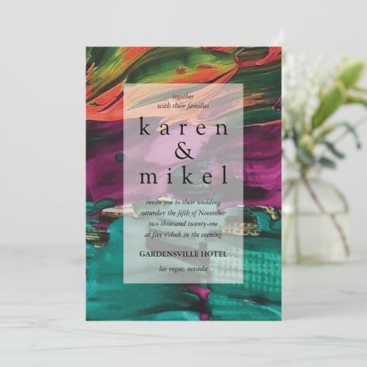 Abstract schilderij Acryl bruiloft uitnodiging (Staand voorkant)
