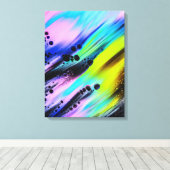 Abstract schilderij, Blauwgroen, Roze, Zwart, Geel Canvas Afdruk (Insitu (Houten vloer))