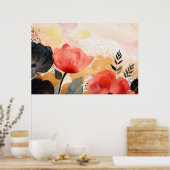 Abstract schilderij bloemen achtergrond poster (Keuken)