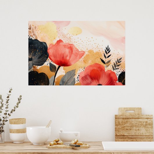 Abstract schilderij bloemen achtergrond poster (Keuken)
