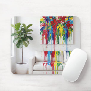 Abstract Schilderij Druipende Natte Verf op Witte Muismat