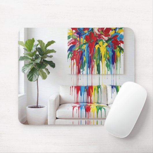 Abstract Schilderij Druipende Natte Verf op Witte Muismat (Met muis)