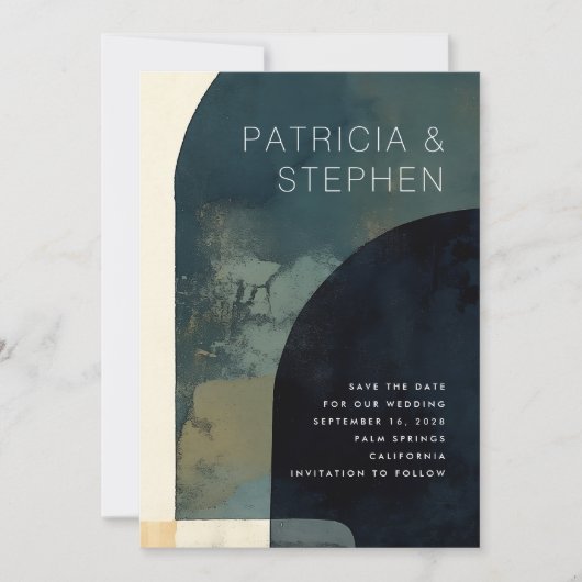 Abstract schilderij foto boog vorm minimale bruilo save the date (Voorkant)