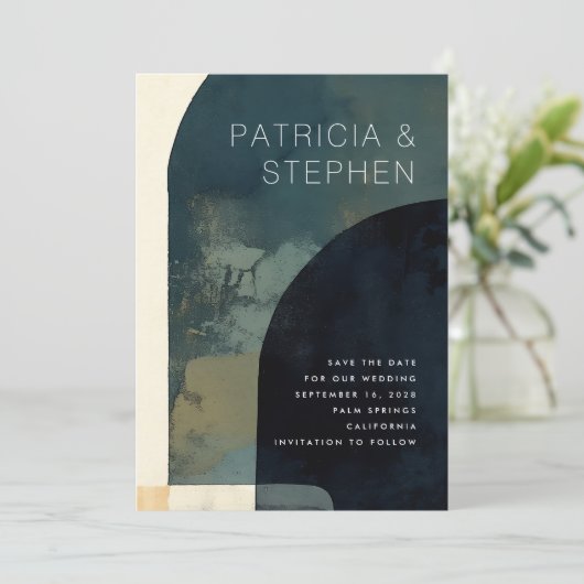 Abstract schilderij foto boog vorm minimale bruilo save the date (Staand voorkant)