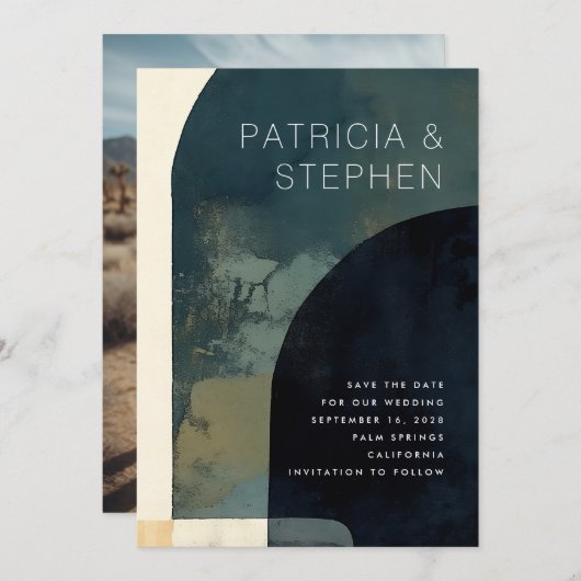 Abstract schilderij foto boog vorm minimale bruilo save the date (Voorkant / Achterkant)