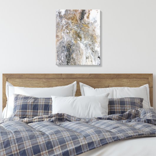 Abstract schilderij grijs zwart goud canvas afdruk (Insitu (Slaapkamer))