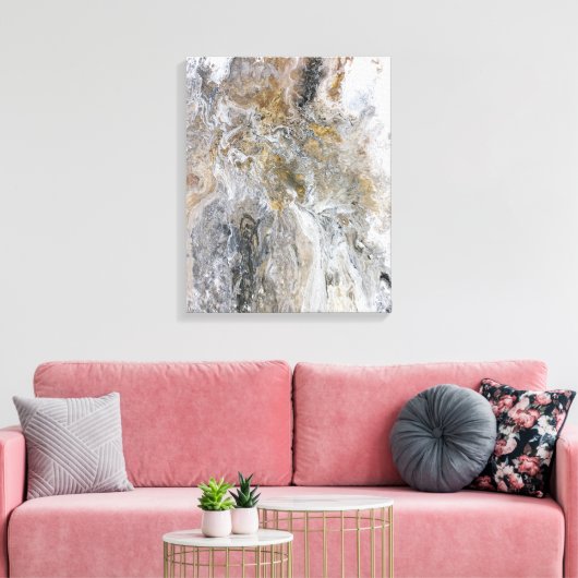 Abstract schilderij grijs zwart goud canvas afdruk (Insitu (Woonkamer))