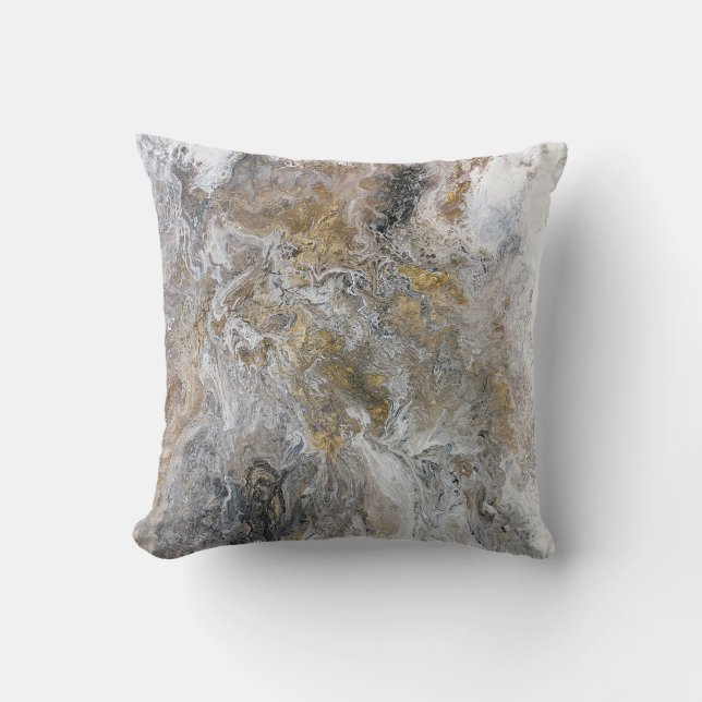 Abstract Schilderij Grijs Zwart Goud Wit Kunstwerk Kussen (Voorkant)