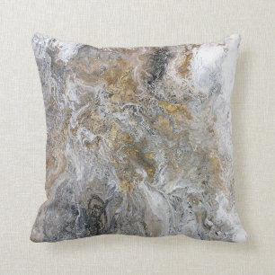 Abstract Schilderij Grijs Zwart Goud Wit Kunstwerk Kussen