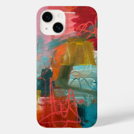 Abstract schilderij in blauwgroen en rood voor iPh Case-Mate iPhone 14 Hoesje