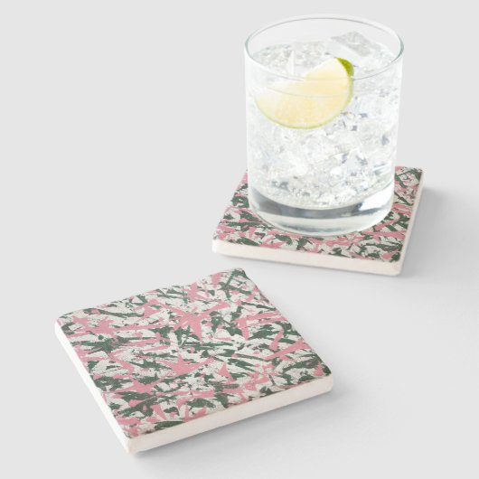 Abstract schilderij in roze en groen stenen onderzetter (Zijkant)