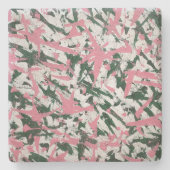 Abstract schilderij in roze en groen stenen onderzetter (Voorkant)