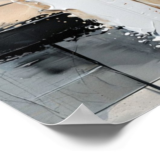 Abstract schilderij in zwart, wit en goud poster (Hoek)