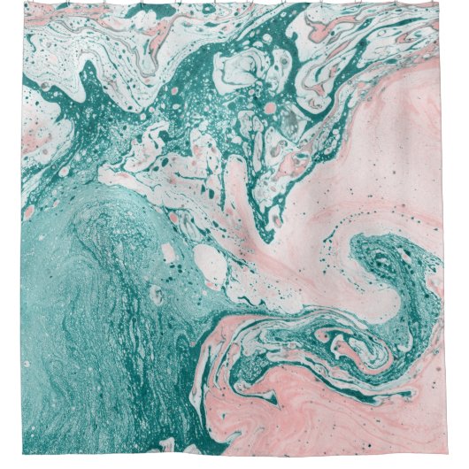 Abstract schilderij, marmeren effect, turquoise ro douchegordijn (Voorkant)