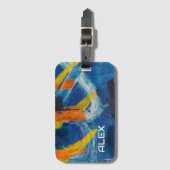 Abstract schilderij met blauw geel en Sinaasappel Bagagelabel (Voorkant (verticaal))