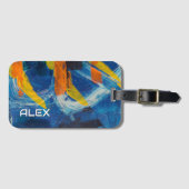 Abstract schilderij met blauw geel en Sinaasappel Bagagelabel (Voorkant (horizontaal))