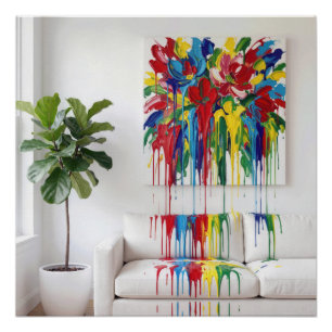 Abstract Schilderij met Druipende Verf op Witte Ba Perfect Poster